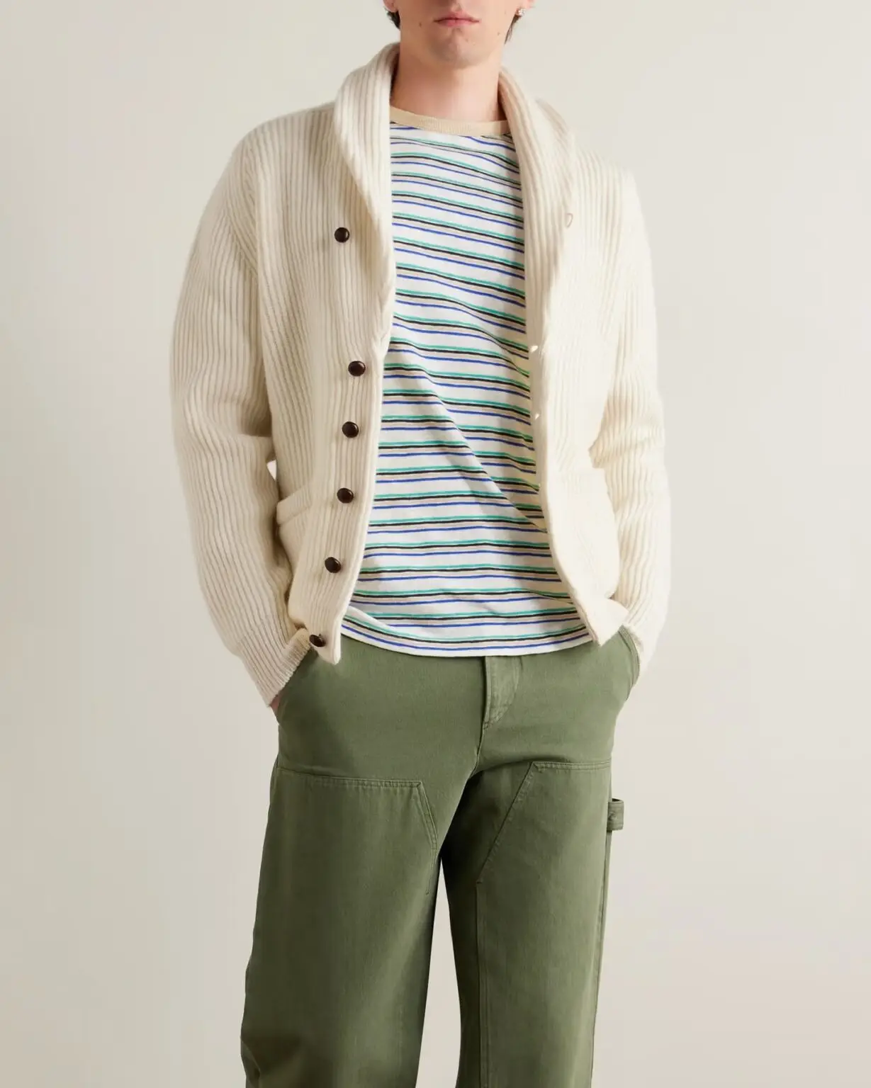 Drake’s Shawl-collar ribbed wool cardigan