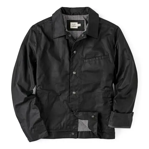 Huckberry Flint and Tinder James Waxed Snap Jacket, Mens Jacket, Coal, Medium