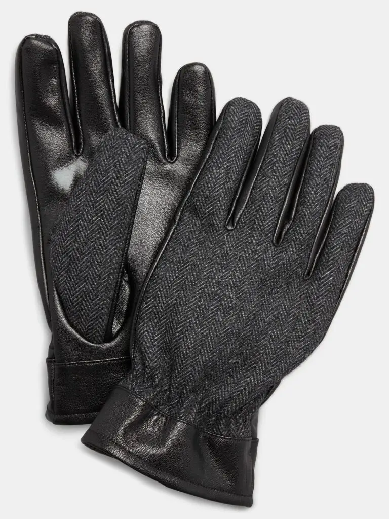 Joseph Abboud Herringbone and faux leather gloves