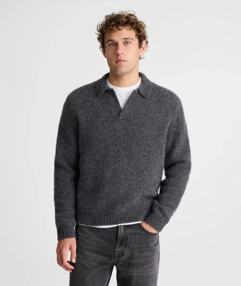 Open-Collar Sweater Polo in Yak-Alpaca Blend