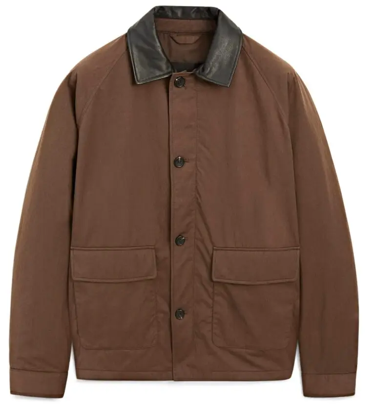 Leather-trimmed parka