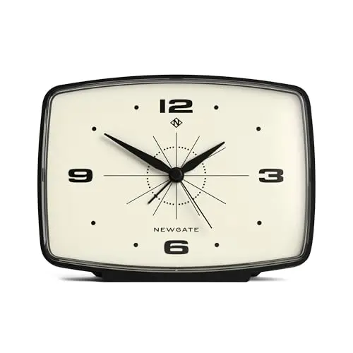 NEWGATE Brooklyn Retro Alarm Clock - Rectangular Matt Black Silent Sweep Clock - Bedside Accessory - 10.6 x 14 x 5.4cm / 4.1 x 5.5 x 2.1in
