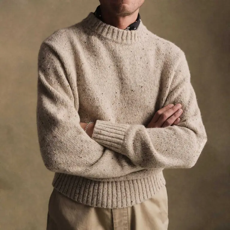 Heather Flax Seastack Wool Tweed Mock Turtleneck
