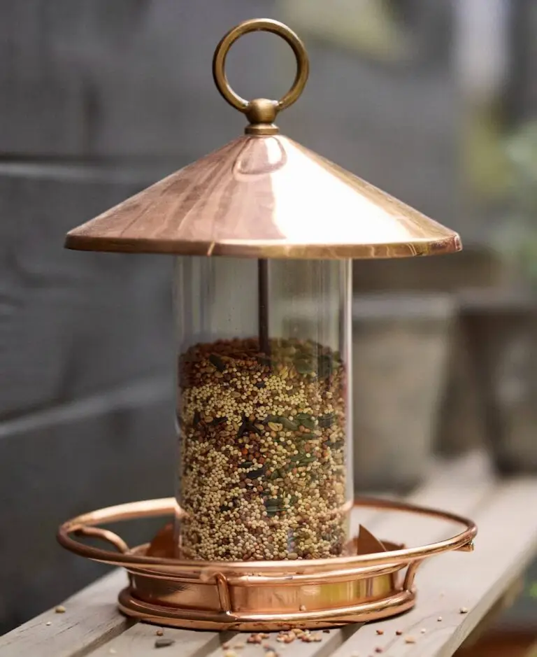 Solid copper bird feeder