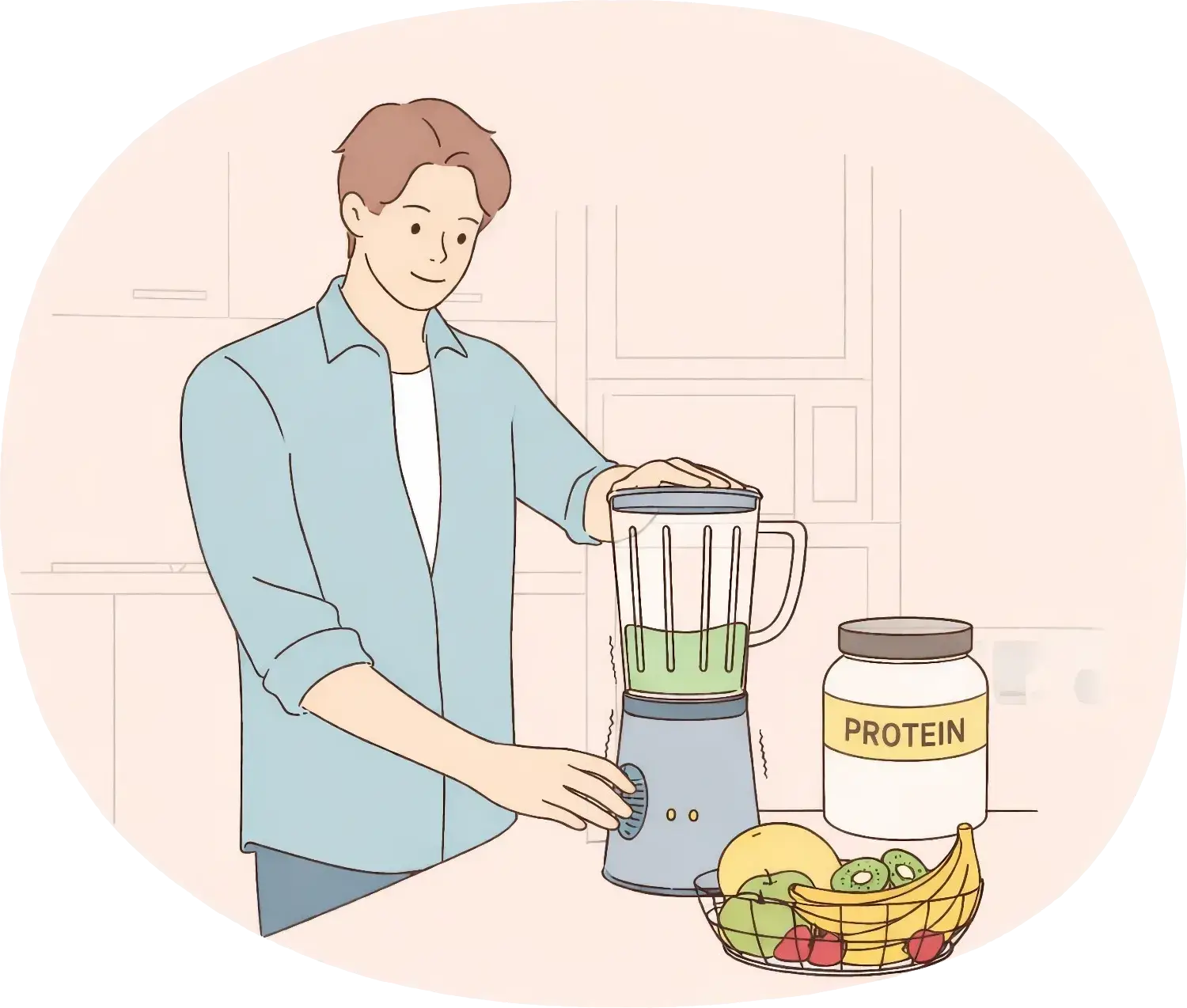 Man blending protein smoothie illustration