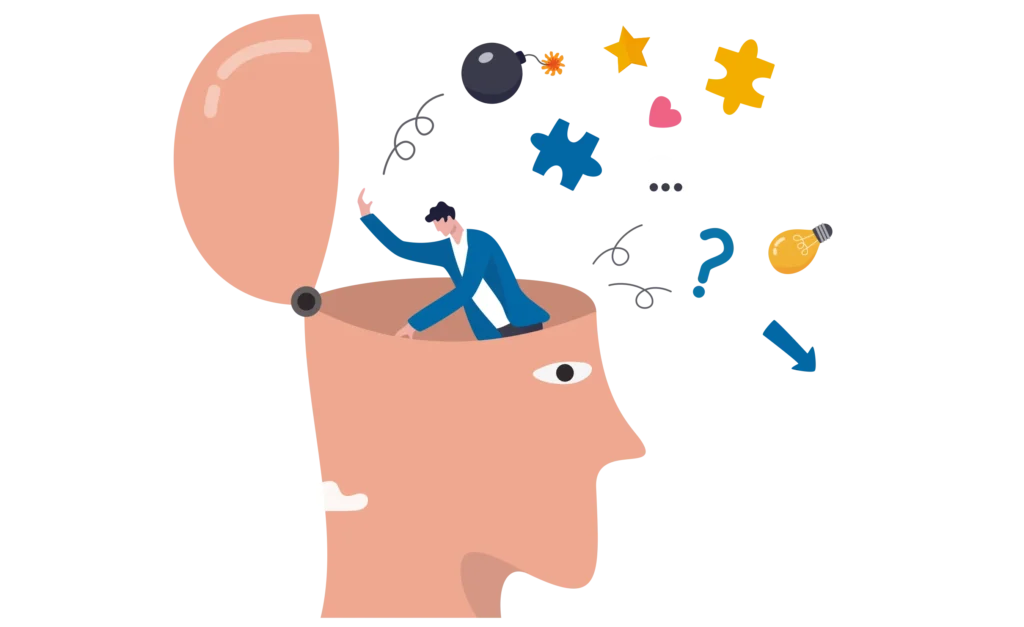 Man clearing head clutter illustration