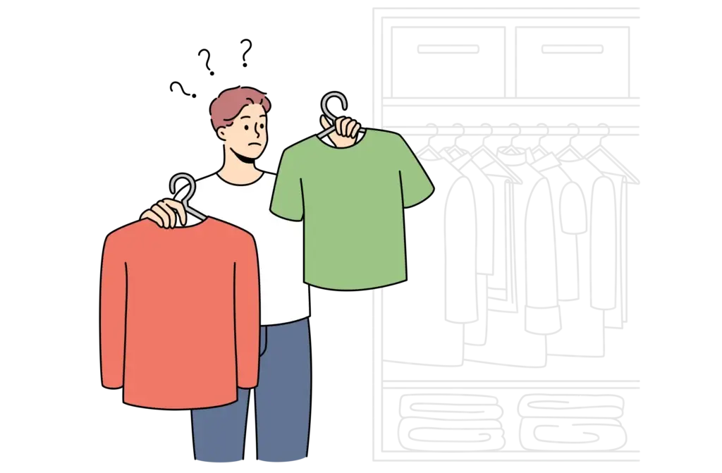 Man inspecting clothes illustration