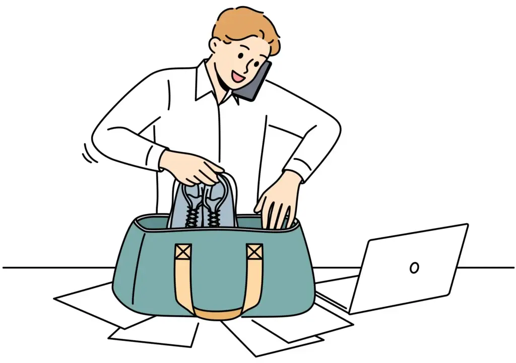 Man packing gym bag at work illustration