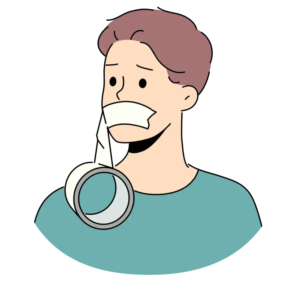 Man with tape over mouth illustration