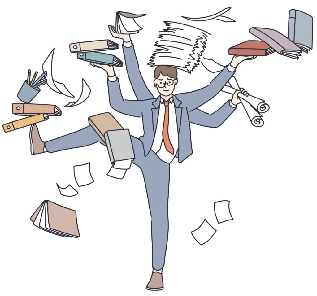 Working man juggling tasks illustration