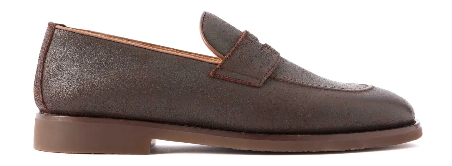 Brunello cucinelli waxed suede penny loafer