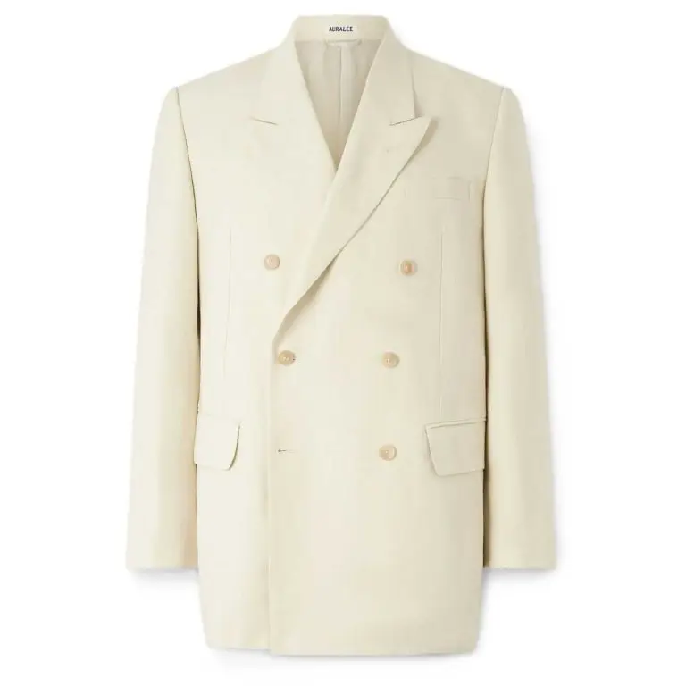 Auralee - Double-Breasted Wool, Cotton And Linen-Blend Oxford Blazer - Men - Neutrals - 5
