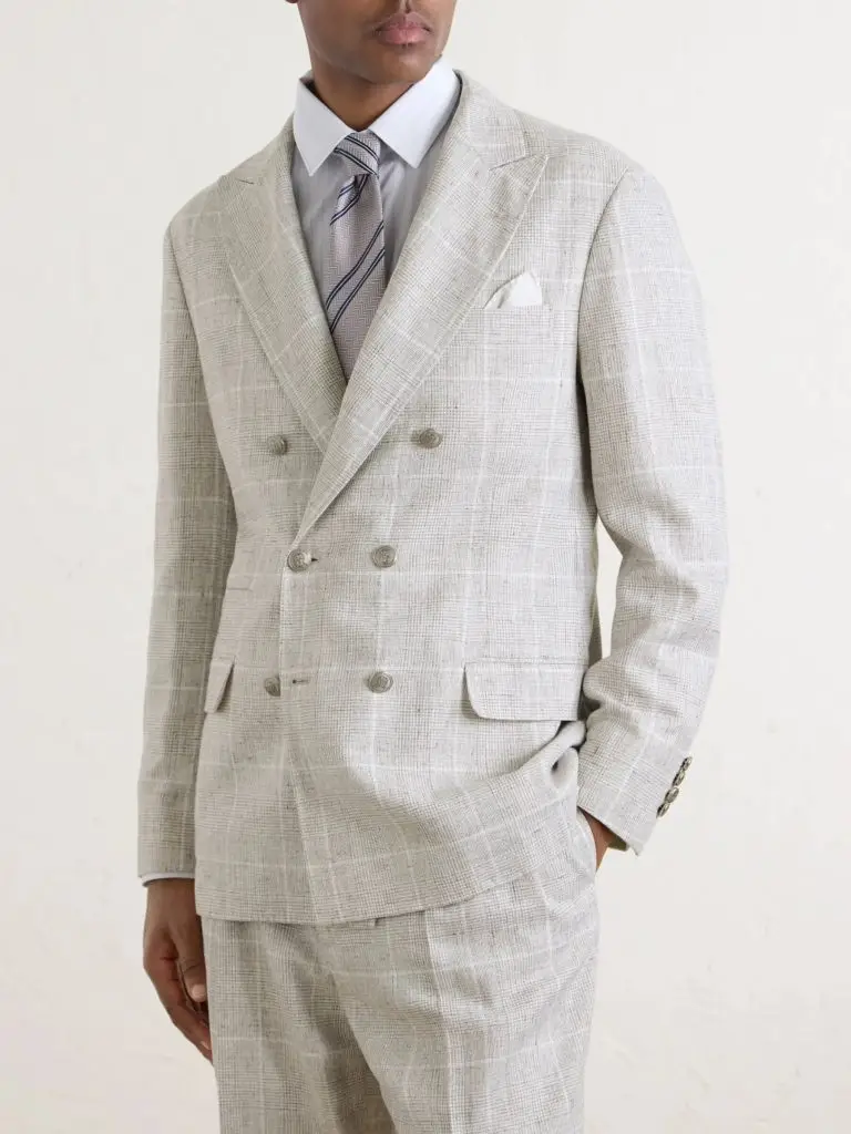 Brunello Cucinelli - Double-Breasted Checked Linen-Blend Suit Jacket - Men - Neutrals - IT 54