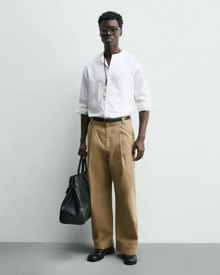 Pleated barrel fit pant