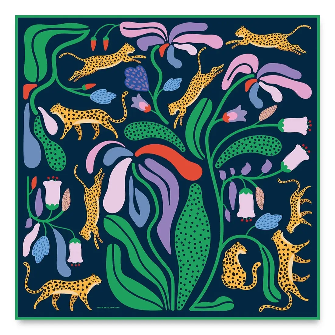 Jessie zhao jungle night double sided silk scarf