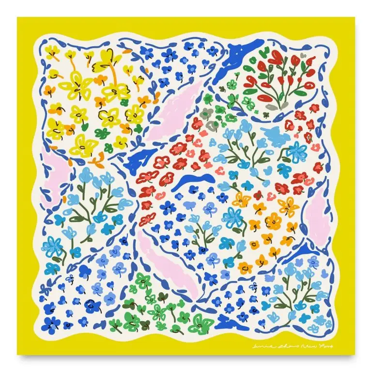 Yellow garden silk scarf