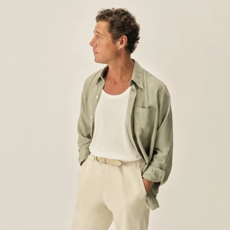 Light Agave Draped Linen Lounge Lizard Shirt