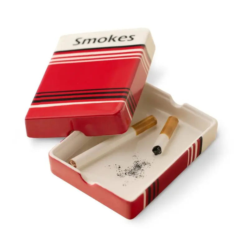 Cigarettes Lidded Ceramic Ashtray in Red at Urban Outfitters