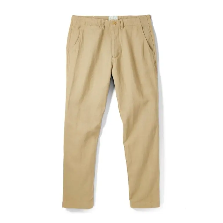 Cotton Linen Twill Flat Front Chinos