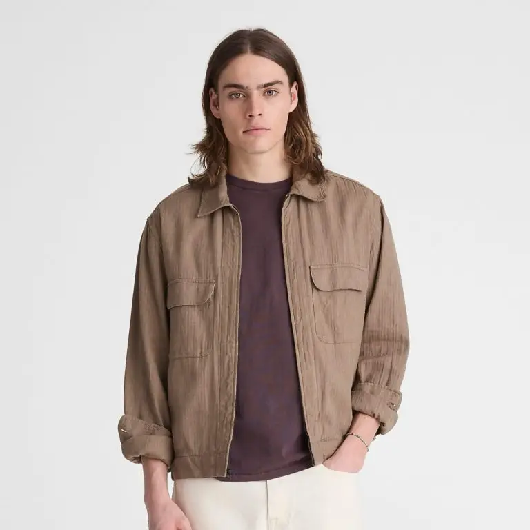 Zip-Front Jacket in Herringbone Cotton-Linen Blend