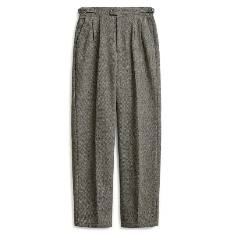 Blake Double Pleated Tailored Trousers | Birdseye Wool | Grey