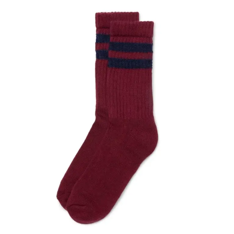 Retro double-stripe socks (in burgundy)