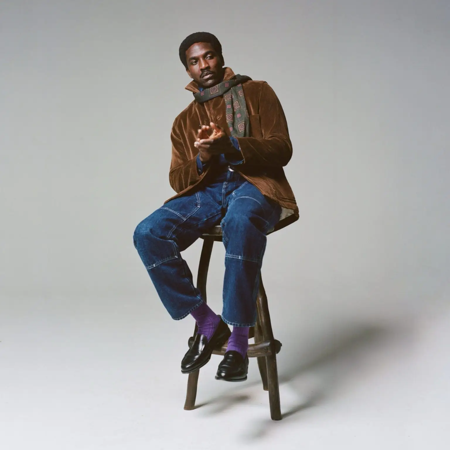 Drakes brown corduroy double breasted chore coat 1