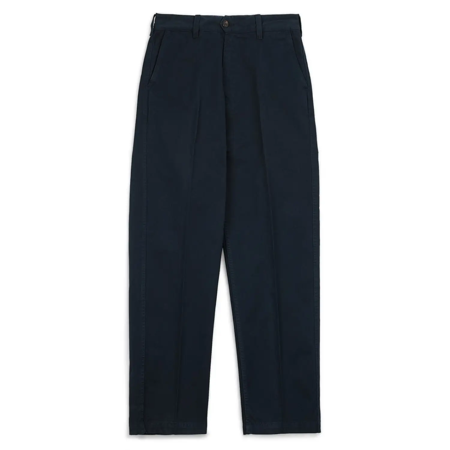 Drakes navy heavy cotton flat front chino 1