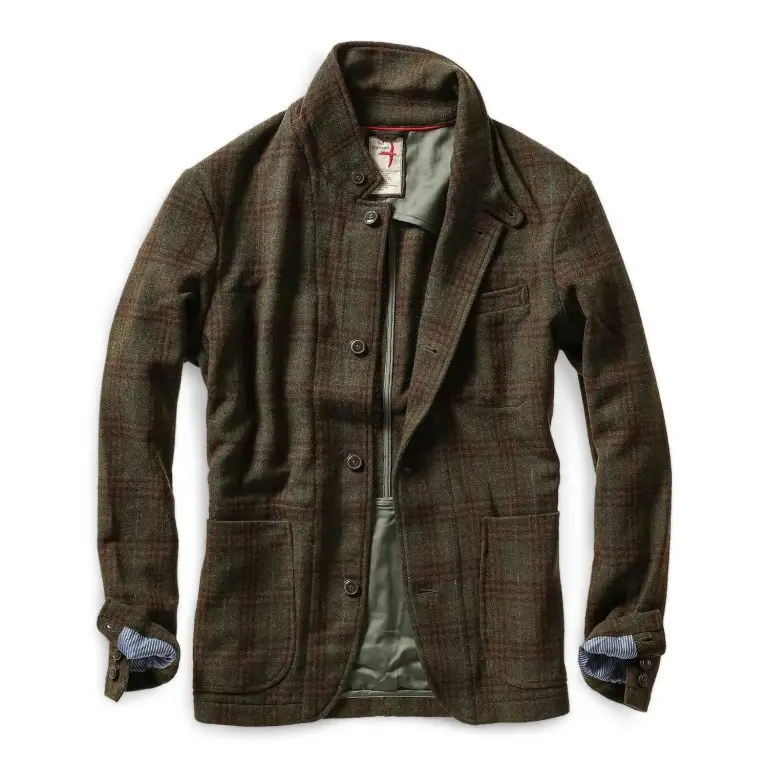 Relwen Heritage Trap blazer (in loden/rust district plaid)
