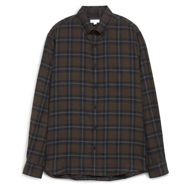 Sunspel Check brushed cotton flannel button-down shirt