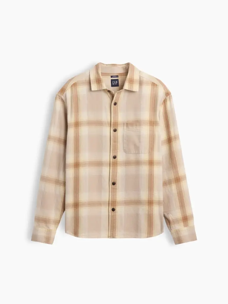 Sunwashed twill relaxed plaid shirt