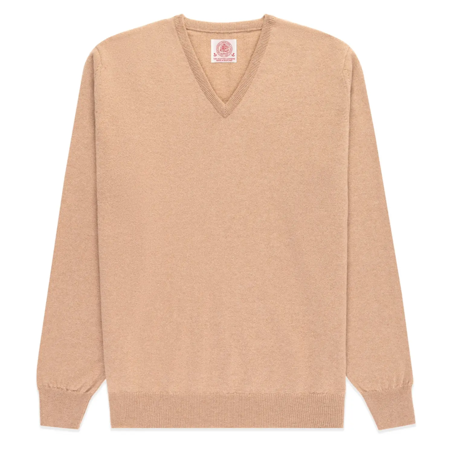 J press made in scotland tan cashmere v neck sweater 1