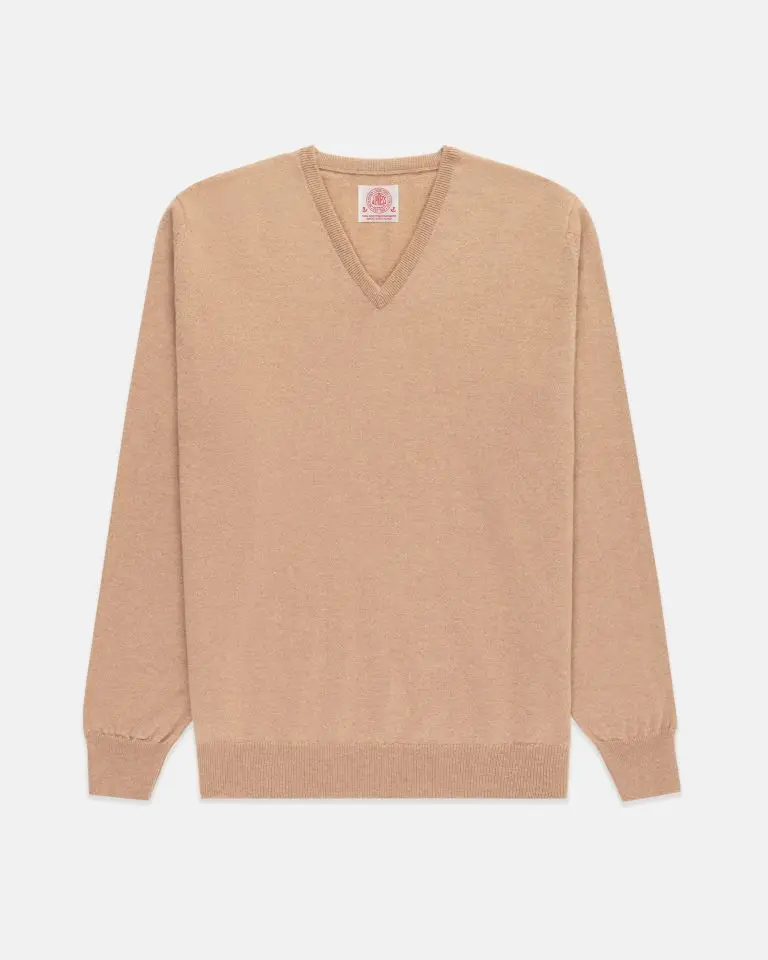 Made-in-Scotland Tan cashmere V-neck sweater