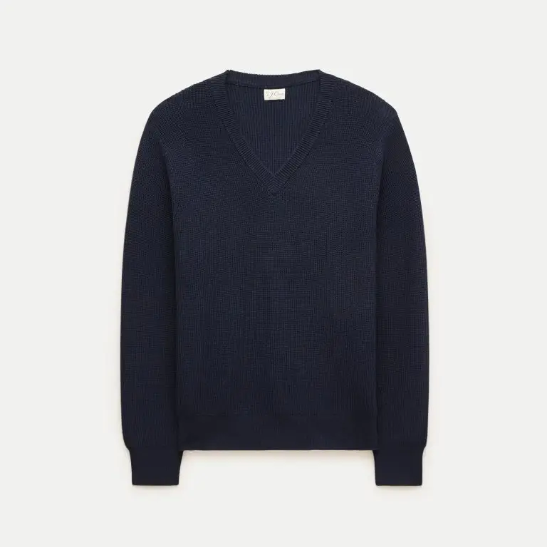 V-neck sweater in ribbed cotton blend