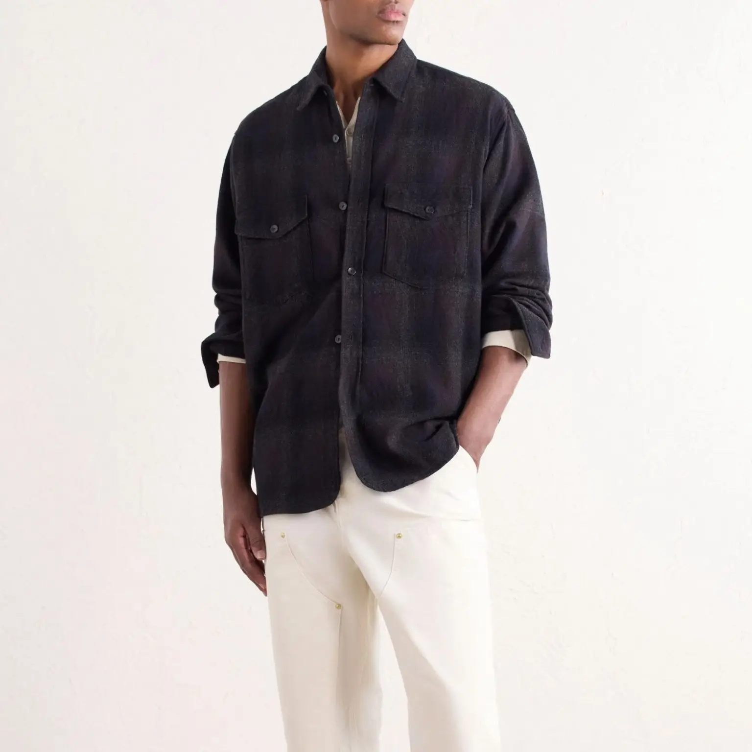 Kaptain sunshine checked wool and alpaca shirt 1