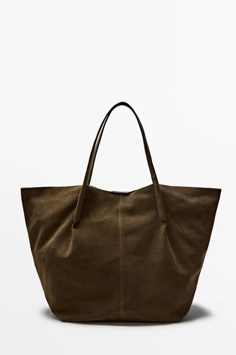 Split suede leather tote bag